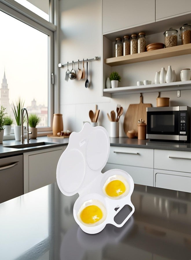 WLngtv White Egg Poacher, Microwave Boiler Poacher, Poacher, 2 Cavity Nonstick Poached Egg Maker With Lid, Egg Poacher Microwave Egg Cooker, Double Drain Poached Egg Cups, (5 * 1.9in) - Image 4